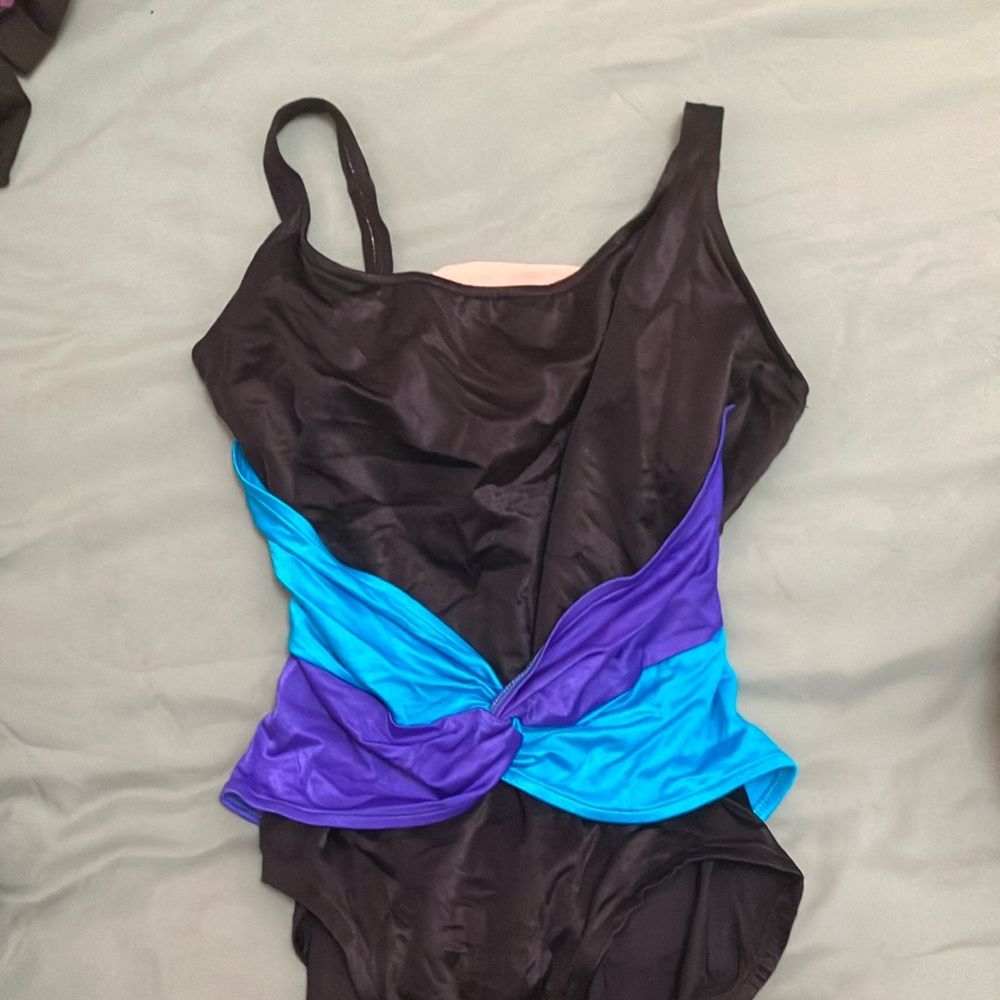 Elegant Black, Blue, and Purple One-Piece Swimsuit